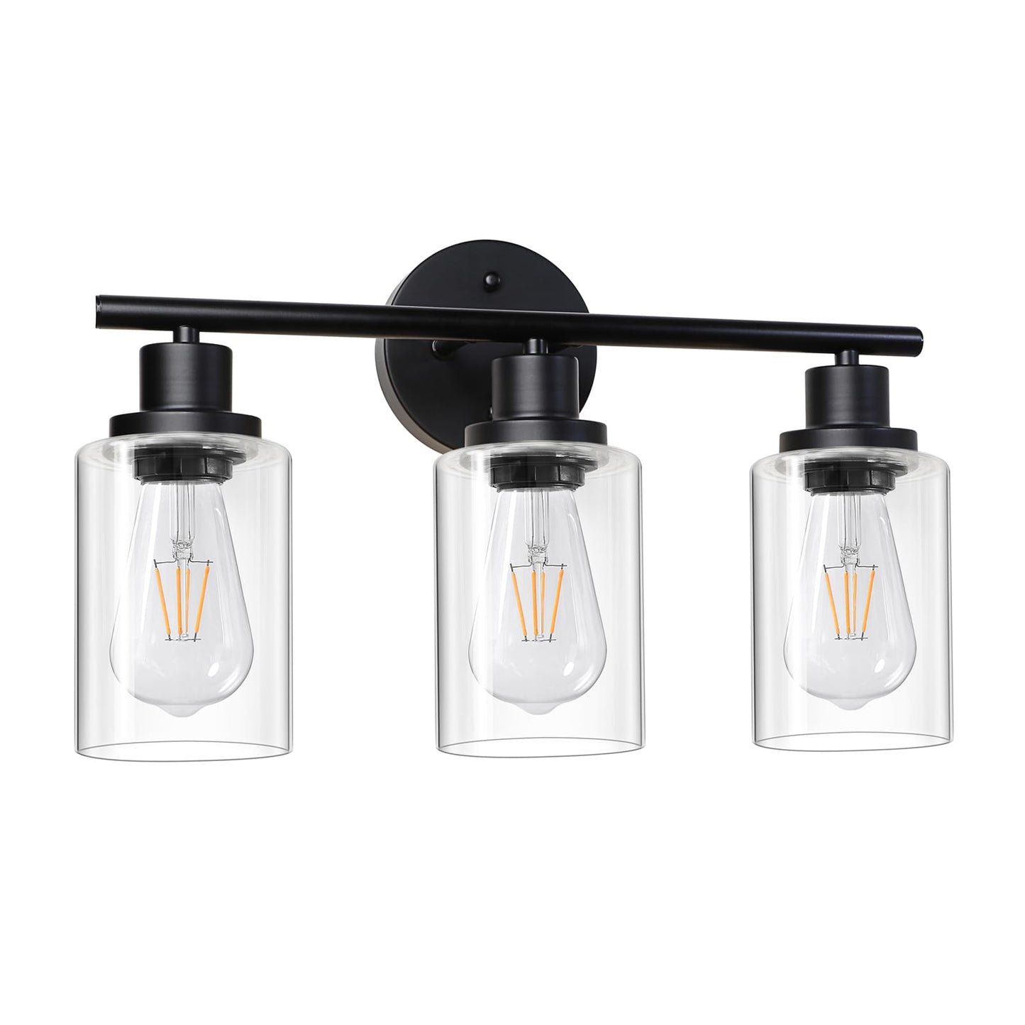 Unicozin 3 Light Vanity Lights, Black Wall Sconce Light with Clear Glass, Bathroom Light Fixtures, Wall Lights for Mirror, Living Room, Bedroom, Hallway, E26 Base (Bulbs Not Included)