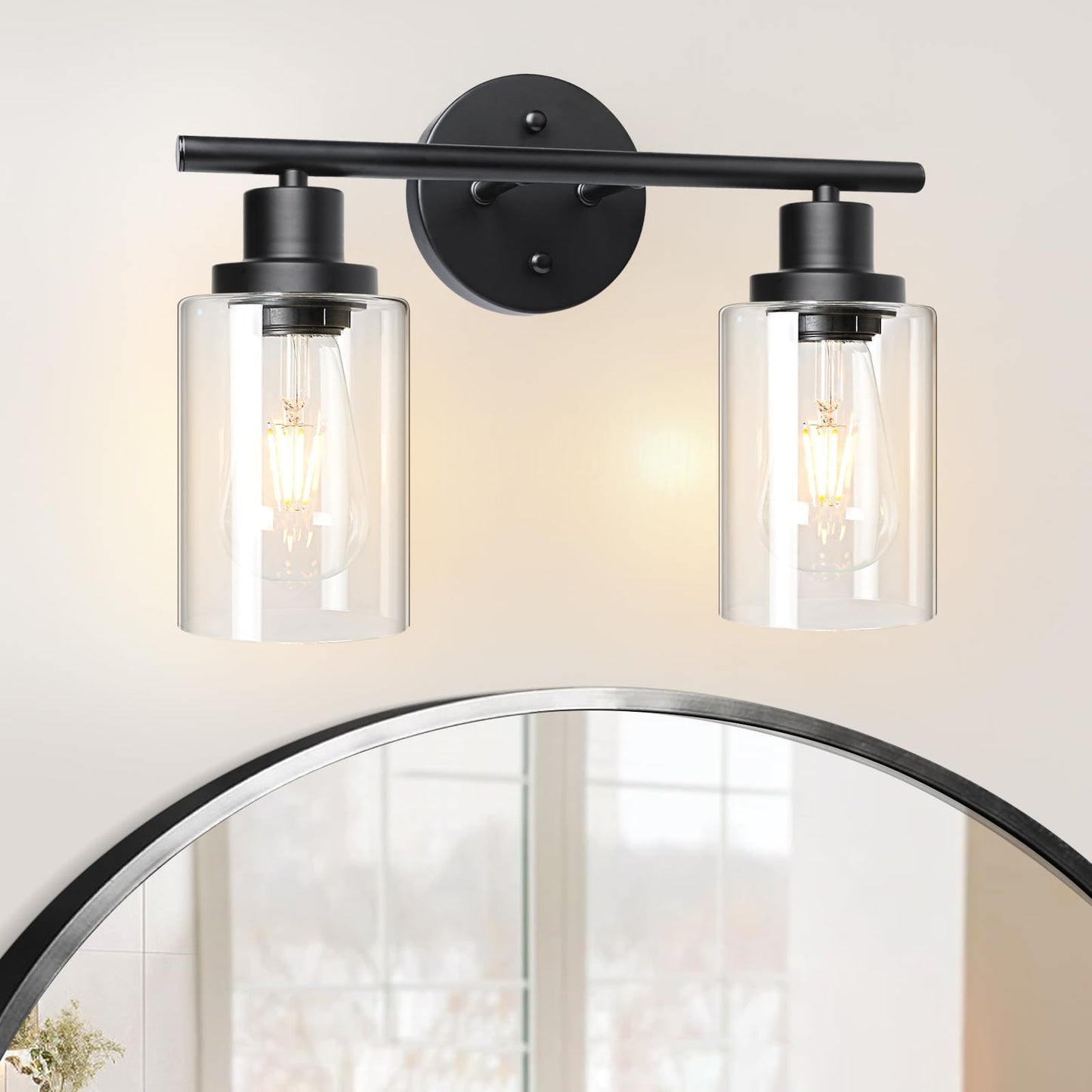 Unicozin 2 Light Vanity Lights, Black Wall Sconce Light with Clear Glass, Bathroom Light Fixtures, Wall Lights for Mirror, Living Room, Bedroom, Hallway, E26 Base (Bulbs Not Included)