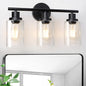 Unicozin 3 Light Vanity Lights, Black Wall Sconce Light with Clear Glass, Bathroom Light Fixtures, Wall Lights for Mirror, Living Room, Bedroom, Hallway, E26 Base (Bulbs Not Included)