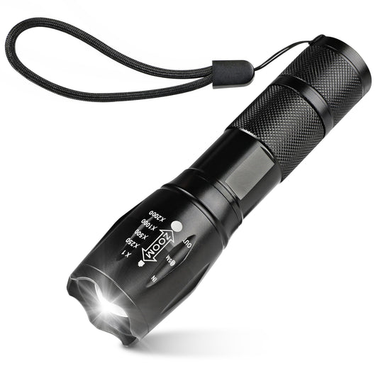 Unicozin LED Torch 1 Pack, 2000LM LED Flashlight Adjustable, 5 Modes Focus Zoomable, 3 x AAA Batteries Included, Waterproof Powerful Pocket Torch for Camping, Hiking, Walking, Outdoor, Emergency