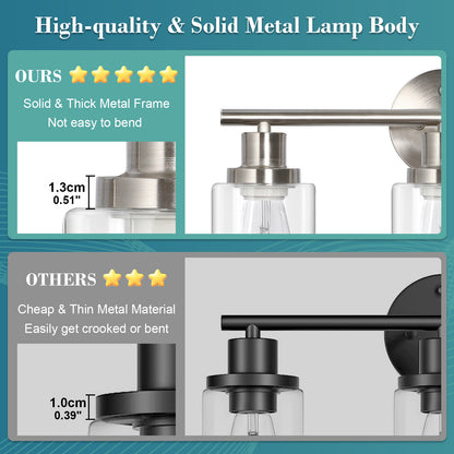Unicozin 3 Light Vanity Lights, Matt Nickel Wall Sconce Light with Clear Glass, Bathroom Light Fixtures, Wall Lights for Mirror, Living Room, Bedroom, Hallway, E26 Base (Bulbs Not Included)