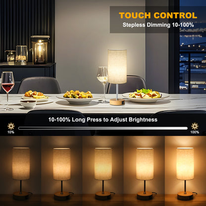 Unicozin Small Table Lamp, 3CCT & 7 RGB Color Changing, Dimmable Nightstand Lamp with Wood Grain Base, Touch Bedsides Lamp for Bedroom, Office, Kids Room, Nursery, Party, Beige Shad