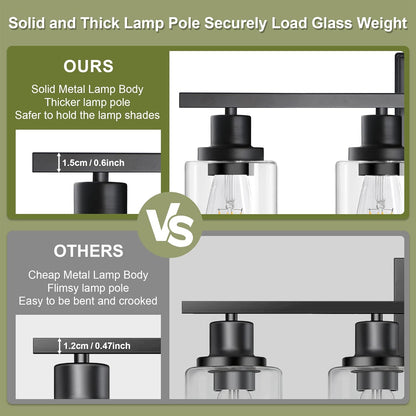 Unicozin Modern Bathroom Light Fixtures, 4 Light Vanity Lights Over Mirror, Black Wall Lamp with Clear Glass for Living Room Cabinet Bedroom Porch