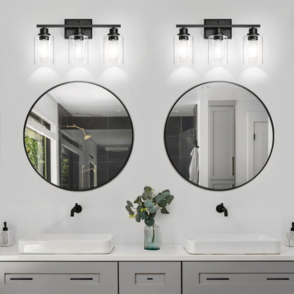 Unicozin 3 Light Bathroom Light Fixtures, Modern Vanity Lights Over Mirror, Black Wall Lamp with Clear Glass for Living Room Cabinet Bedroom Porch
