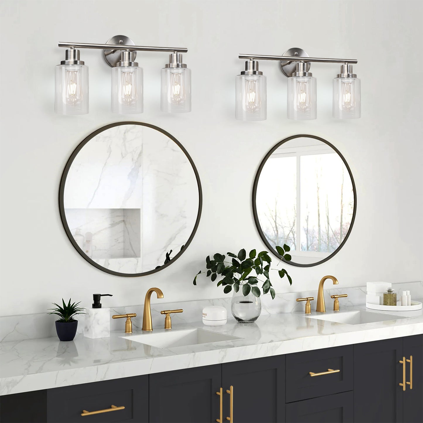 Unicozin 3 Light Vanity Lights, Matt Nickel Wall Sconce Light with Clear Glass, Bathroom Light Fixtures, Wall Lights for Mirror, Living Room, Bedroom, Hallway, E26 Base (Bulbs Not Included)