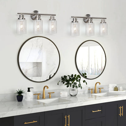 Unicozin 3 Light Vanity Lights, Matt Nickel Wall Sconce Light with Clear Glass, Bathroom Light Fixtures, Wall Lights for Mirror, Living Room, Bedroom, Hallway, E26 Base (Bulbs Not Included)