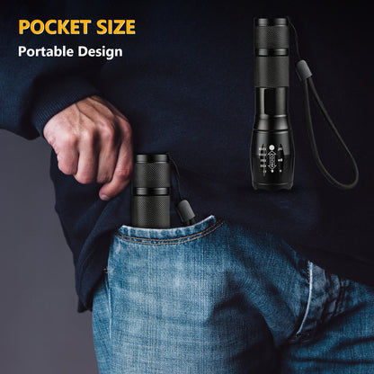 Unicozin LED Torch 1 Pack, 2000LM LED Flashlight Adjustable, 5 Modes Focus Zoomable, 3 x AAA Batteries Included, Waterproof Powerful Pocket Torch for Camping, Hiking, Walking, Outdoor, Emergency
