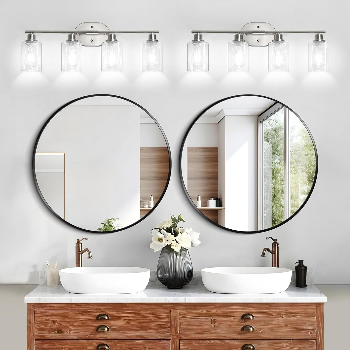 Unicozin Bathroom Light Fixtures, 4 Light Vanity Lights for Bathroom, Brushed Nickel Wall Lamp with Clear Glass for Mirror, Living Room, Hallway, Cabinet, E26 Base