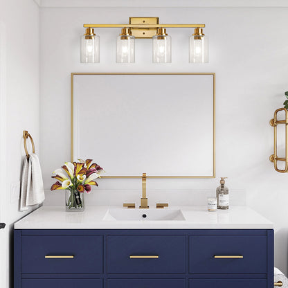 Unicozin Modern Bathroom Light Fixtures, 4 Light Vanity Lights Over Mirror, Gold Wall Lamp with Clear Glass for Living Room Cabinet Bedroom Porch Powder Room