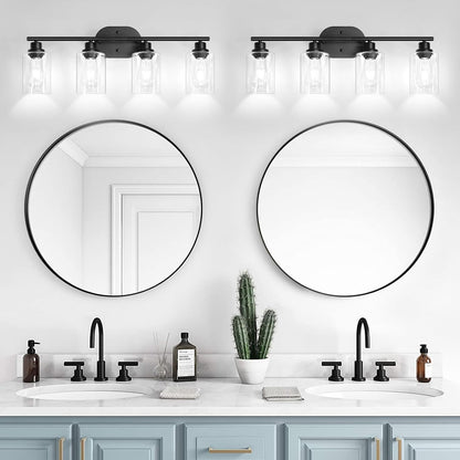 Unicozin Bathroom Light Fixtures, 4 Light Vanity Lights for Bathroom, Black Wall Lamp with Clear Glass for Mirror, Living Room, Hallway, Cabinet, E26 Base
