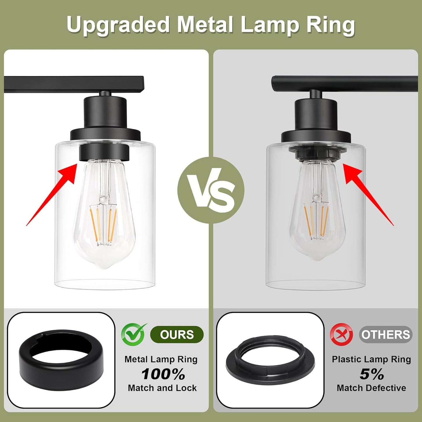 Unicozin Modern Bathroom Light Fixtures, 4 Light Vanity Lights Over Mirror, Black Wall Lamp with Clear Glass for Living Room Cabinet Bedroom Porch