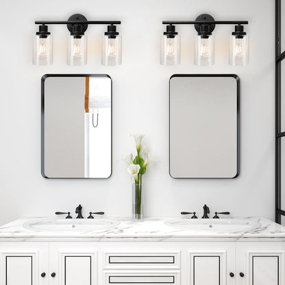 Unicozin 3 Light Vanity Lights, Black Wall Sconce Light with Clear Glass, Bathroom Light Fixtures, Wall Lights for Mirror, Living Room, Bedroom, Hallway, E26 Base (Bulbs Not Included)