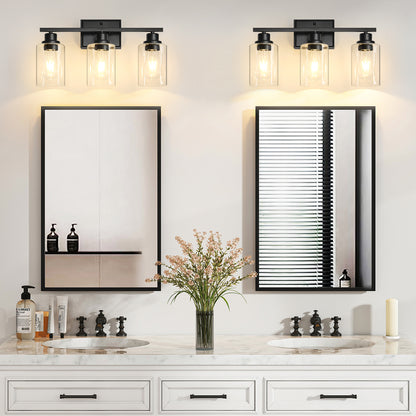 Unicozin 3 Light Bathroom Light Fixtures, Modern Vanity Lights Over Mirror, Black Wall Lamp with Clear Glass for Living Room Cabinet Bedroom Porch