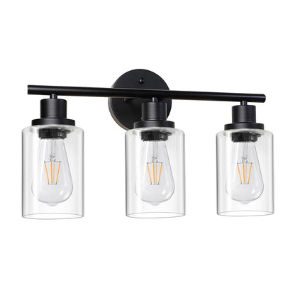 Unicozin 3 Light Vanity Lights, Black Wall Sconce Light with Clear Glass, Bathroom Light Fixtures, Wall Lights for Mirror, Living Room, Bedroom, Hallway, E26 Base (Bulbs Not Included)