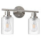 Unicozin 2 Light Vanity Lights, Brushed Nickel Wall Sconce Light with Clear Glass, Bathroom Light Fixtures, Wall Lights for Mirror, Living Room, Bedroom, Hallway, E26 Base (Bulbs Not Included)
