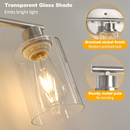 Unicozin Bathroom Light Fixtures, 5 Light Vanity Lights for Bathroom, Brushed Nickel Wall Lamp with Clear Glass for Mirror, Living Room, Hallway, Cabinet, E26 Base