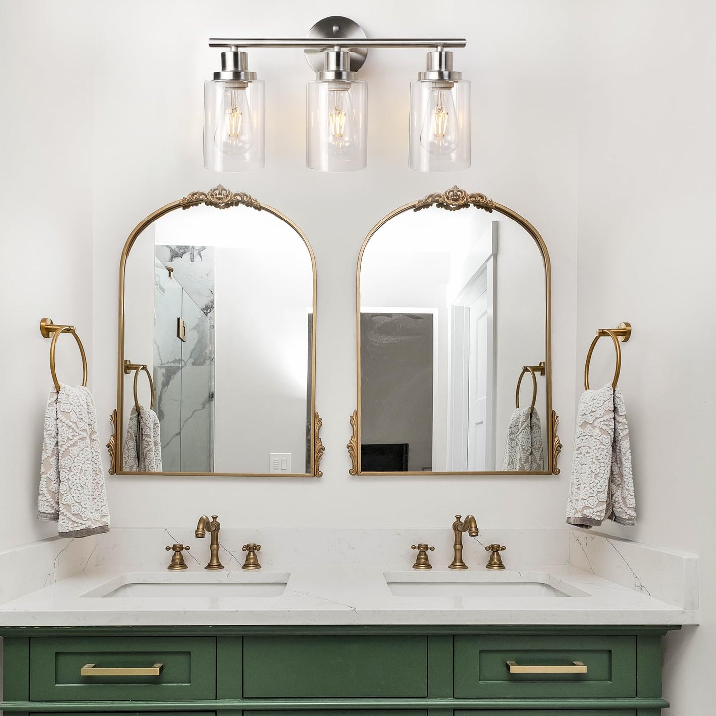 Unicozin 3 Light Vanity Lights, Matt Nickel Wall Sconce Light with Clear Glass, Bathroom Light Fixtures, Wall Lights for Mirror, Living Room, Bedroom, Hallway, E26 Base (Bulbs Not Included)