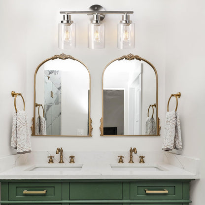 Unicozin 3 Light Vanity Lights, Matt Nickel Wall Sconce Light with Clear Glass, Bathroom Light Fixtures, Wall Lights for Mirror, Living Room, Bedroom, Hallway, E26 Base (Bulbs Not Included)