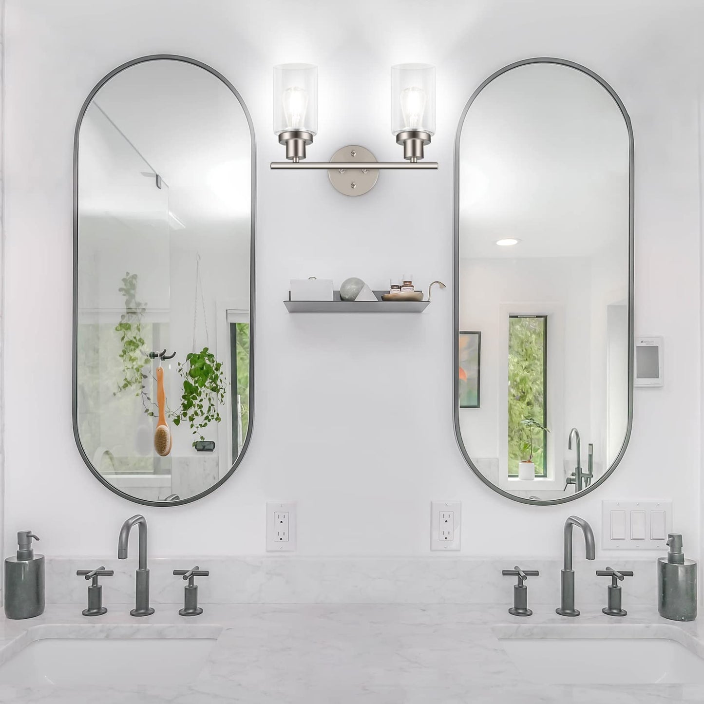 Unicozin 2 Light Vanity Lights, Brushed Nickel Wall Sconce Light with Clear Glass, Bathroom Light Fixtures, Wall Lights for Mirror, Living Room, Bedroom, Hallway, E26 Base (Bulbs Not Included)