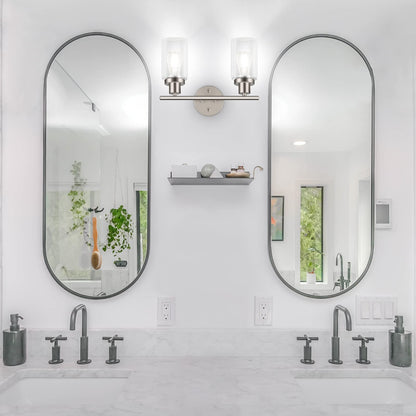 Unicozin 2 Light Vanity Lights, Brushed Nickel Wall Sconce Light with Clear Glass, Bathroom Light Fixtures, Wall Lights for Mirror, Living Room, Bedroom, Hallway, E26 Base (Bulbs Not Included)