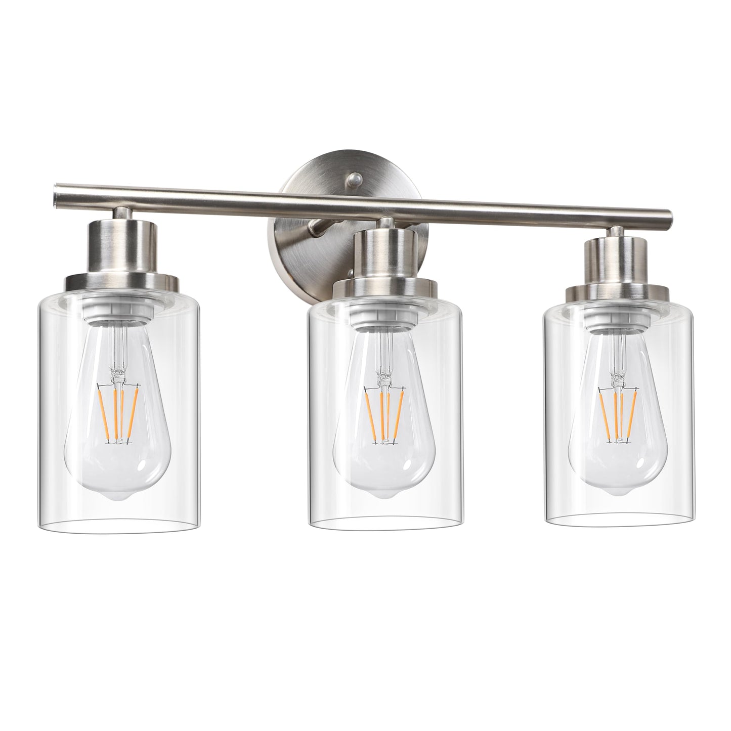 Unicozin 3 Light Vanity Lights, Matt Nickel Wall Sconce Light with Clear Glass, Bathroom Light Fixtures, Wall Lights for Mirror, Living Room, Bedroom, Hallway, E26 Base (Bulbs Not Included)