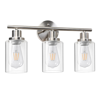 Unicozin 3 Light Vanity Lights, Matt Nickel Wall Sconce Light with Clear Glass, Bathroom Light Fixtures, Wall Lights for Mirror, Living Room, Bedroom, Hallway, E26 Base (Bulbs Not Included)